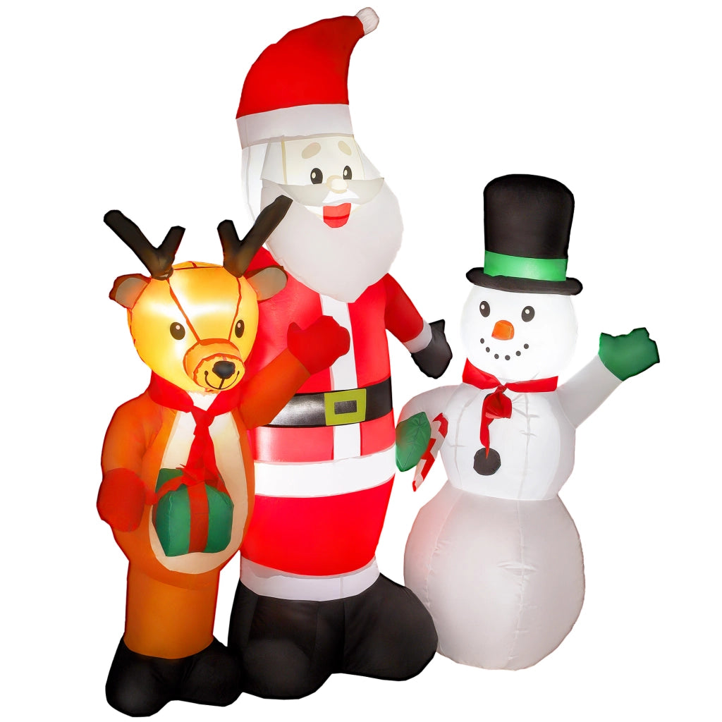 Babbo Natale Inflabile 150 cm con Renna e Pupazzo di Neve Luci LED ¨C Zephmum ¨C Per Esterno Giardino