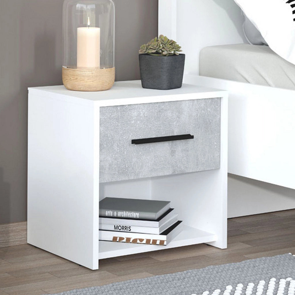 Secli, Comodino un Cassetto, 42x33x42h cm Bianco