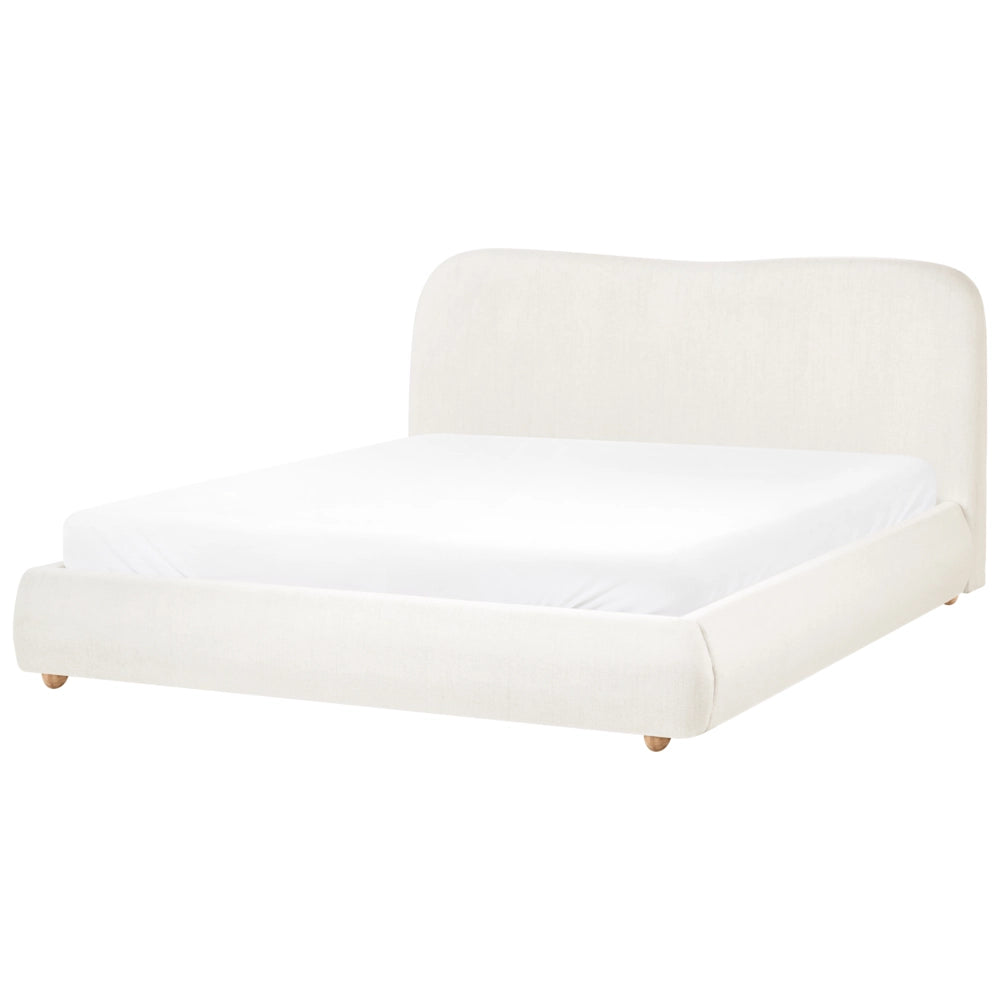 Letto con contenitore in poliestere bianco sporco 160 x 200 cm, design minimalista e moderno