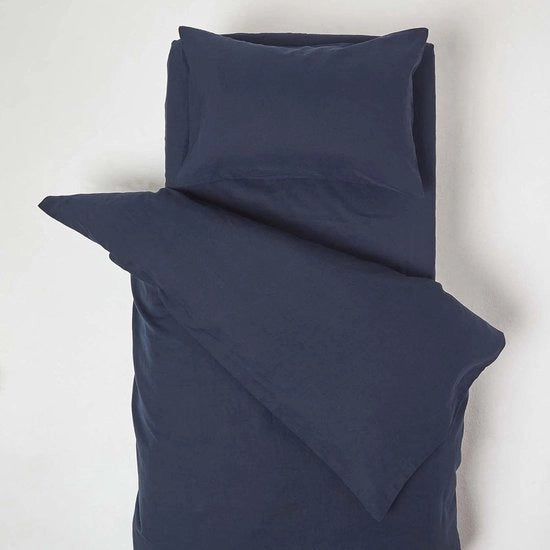 Set di lenzuola per bambini azzurro marino, 1 copriletto 120 x 150 cm e 1 cuscino 40 x 60 cm, 60% lino e 40% cotone