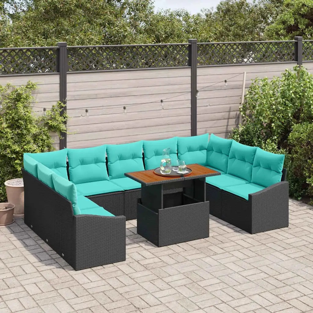 Set da Pranzo per Giardino 10 pcs Nero e Verde acqua 3349885