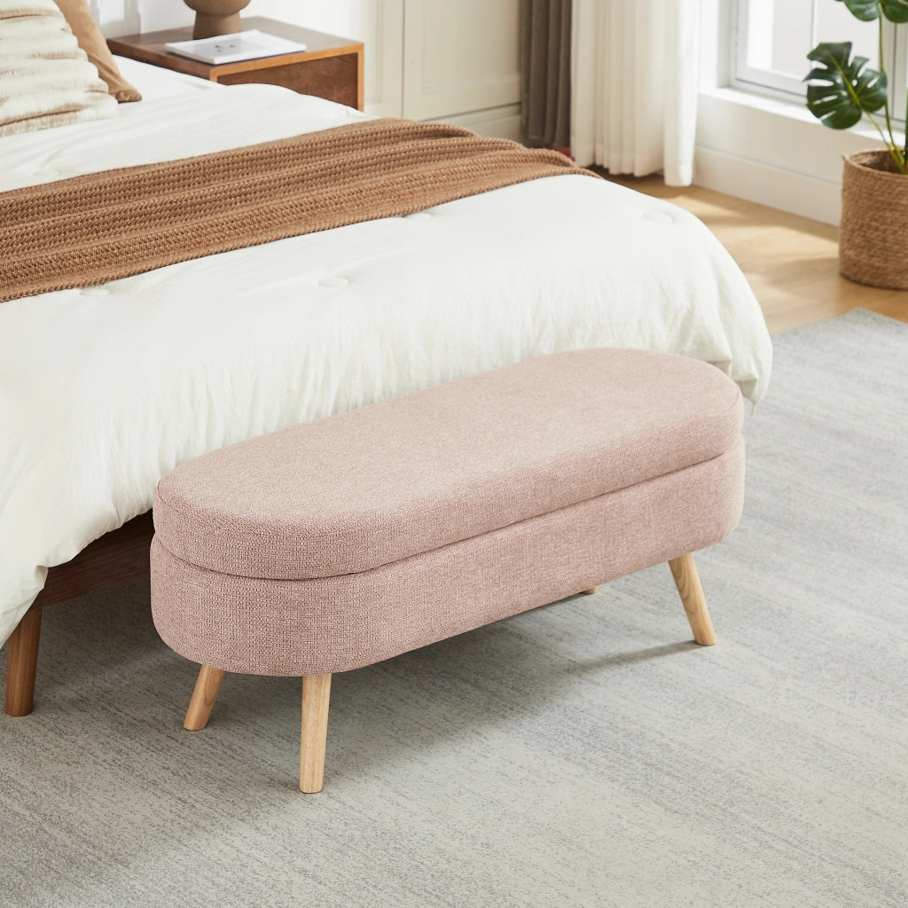 Panca contenitore 110 cm in velluto rosa, seduta imbottita salvaspazio con struttura in MDF e fori di ventilazione