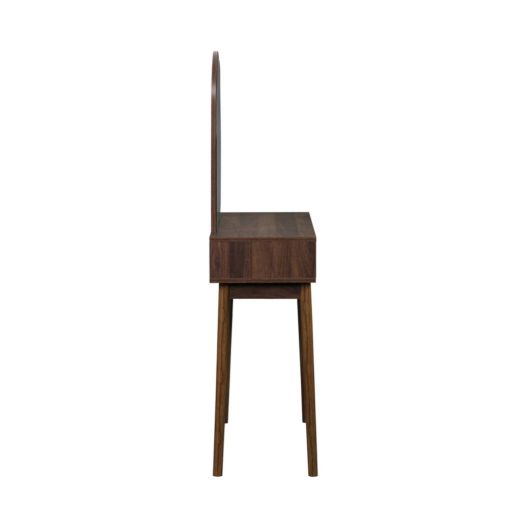 Toeletta trucco decorata in legno con specchio e 2 cassetti, 90cm,