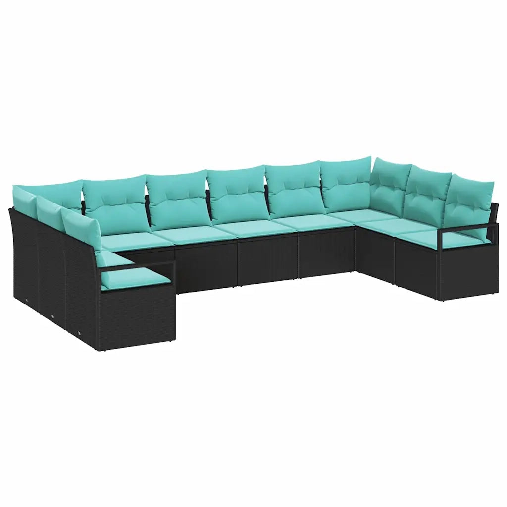 Set di divani con cuscino 10 pcs Nero polyrattan 3346566