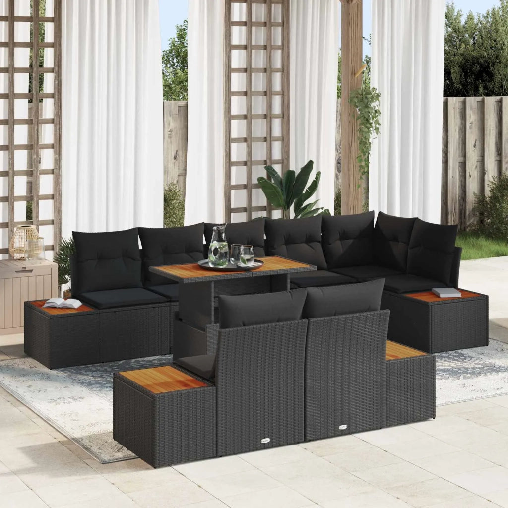 Set Divano da Giardino con archiviazione 9 pcs Nero Poly Rattan