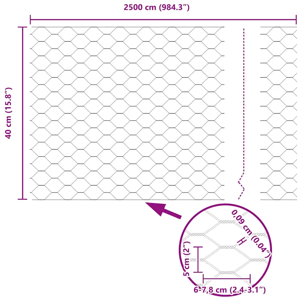 Recinzione Esagonale Grigio 0,4 x 25 m PVC 42005516
