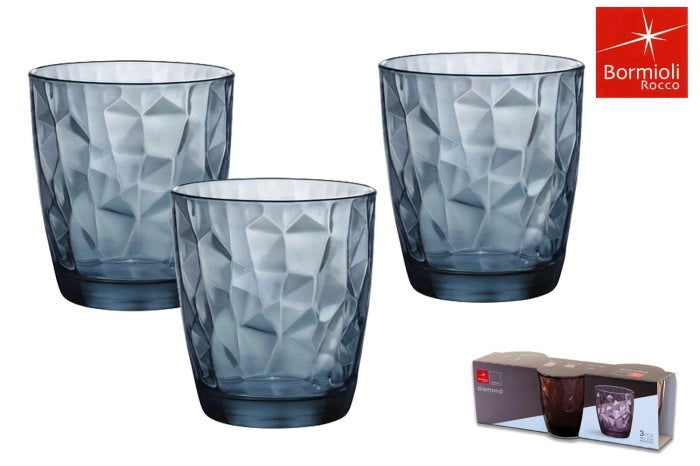 SET 6 BORMIOLI DIAMOND BICCHIERI PER ACQUA CONFEZIONI DA 3 PEZZI COLORE BLU