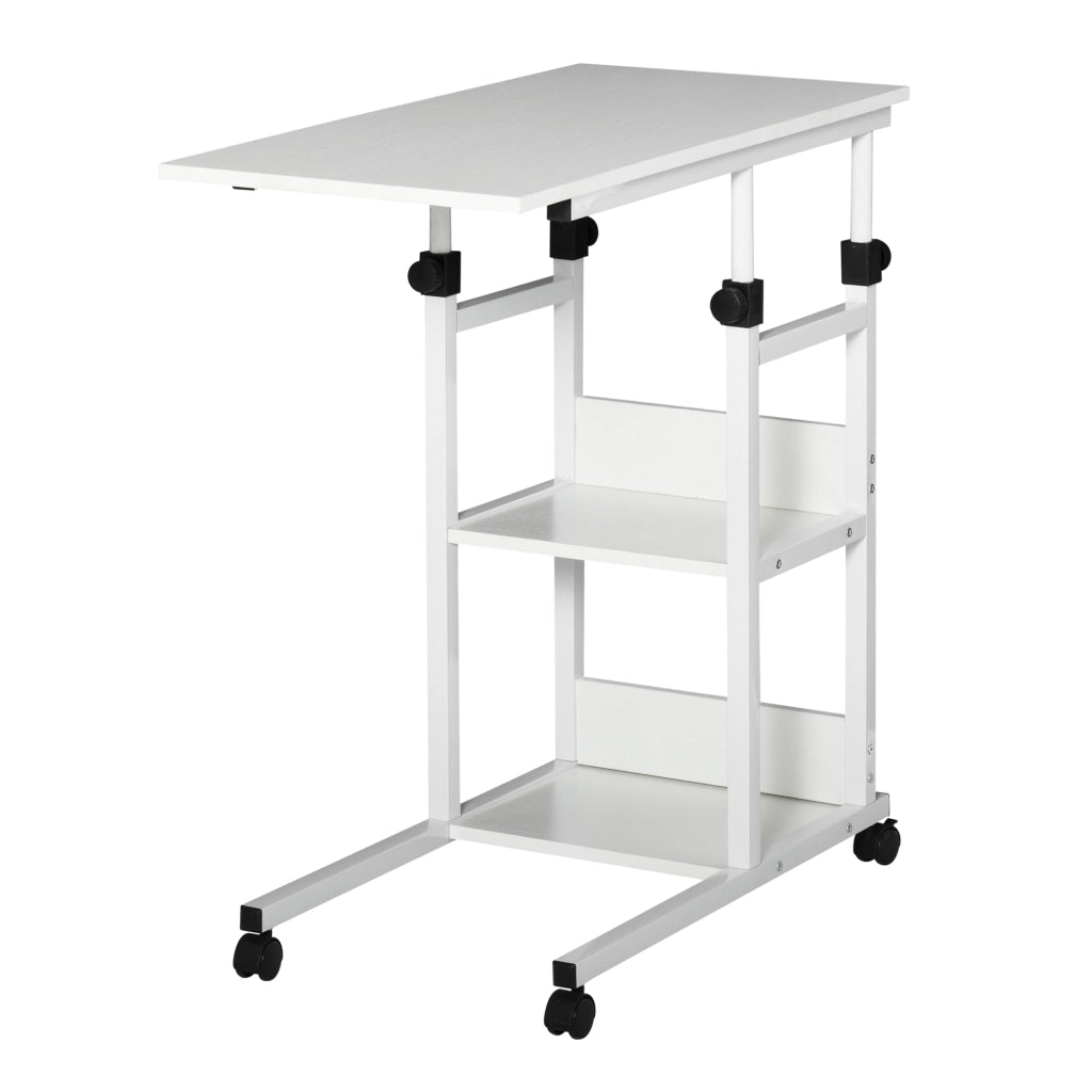 Tavolino con rotelle regolabile in altezza ¨C Xylo ¨C 2 ripiani metallo bianco 80x40x72-82cm