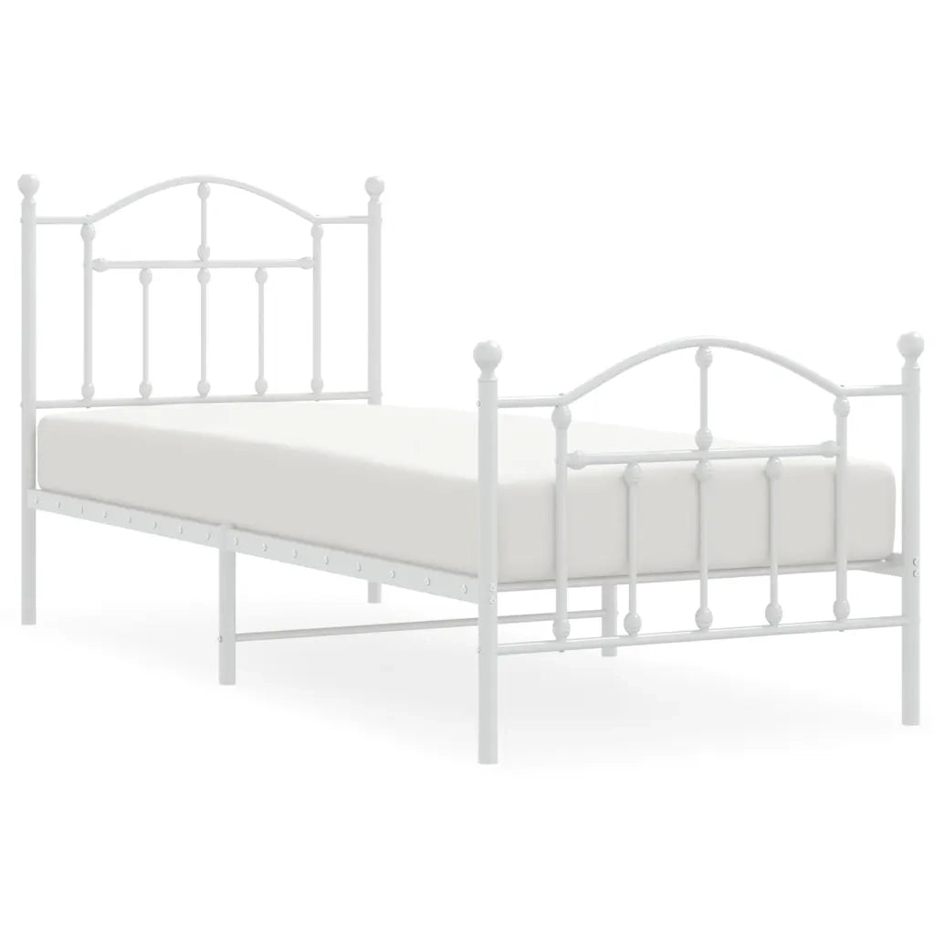 Letto singolo | Letto per adulti | Giroletto con Testiera e Pediera Metallo Bianco 90x190 cm