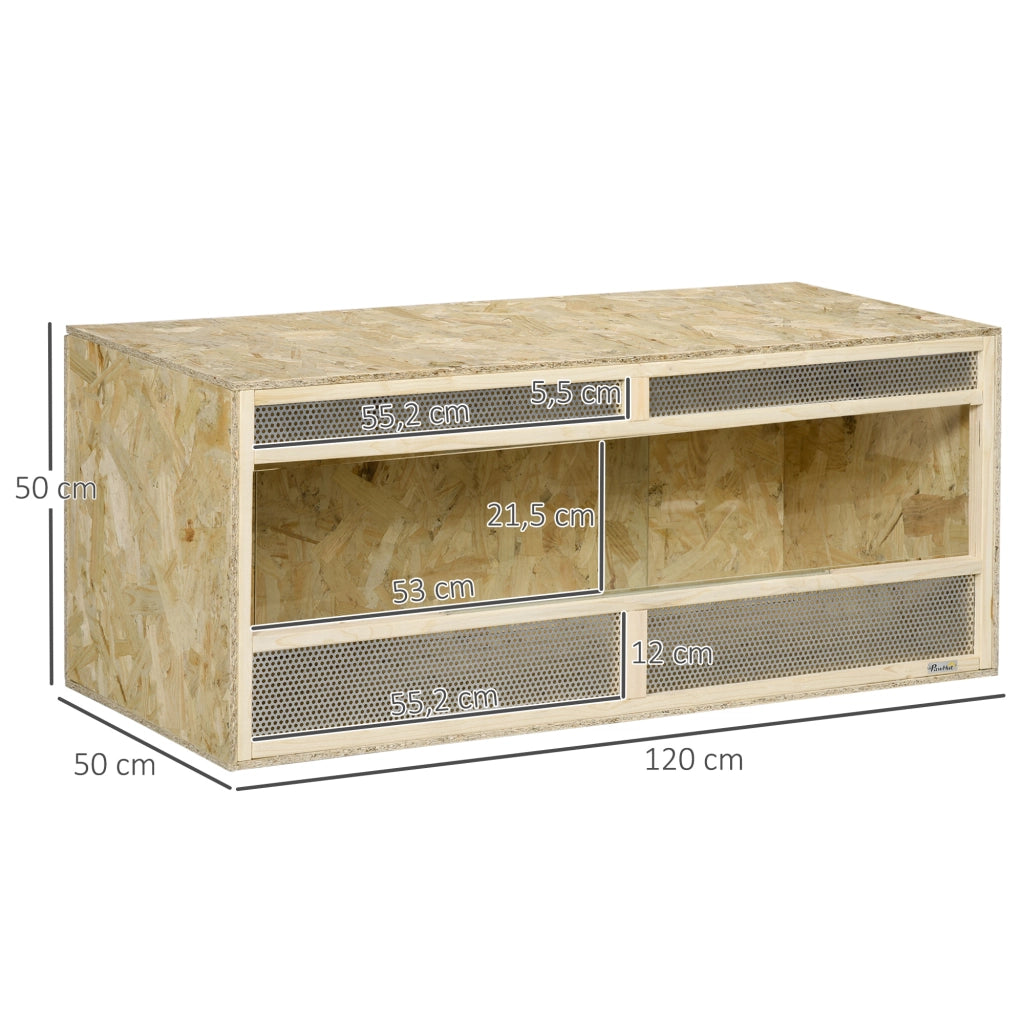 Terrario in legno OSB per rettili con porta scorrevole in vetro ¨C zephmum ¨C 120x50x50 cm naturale