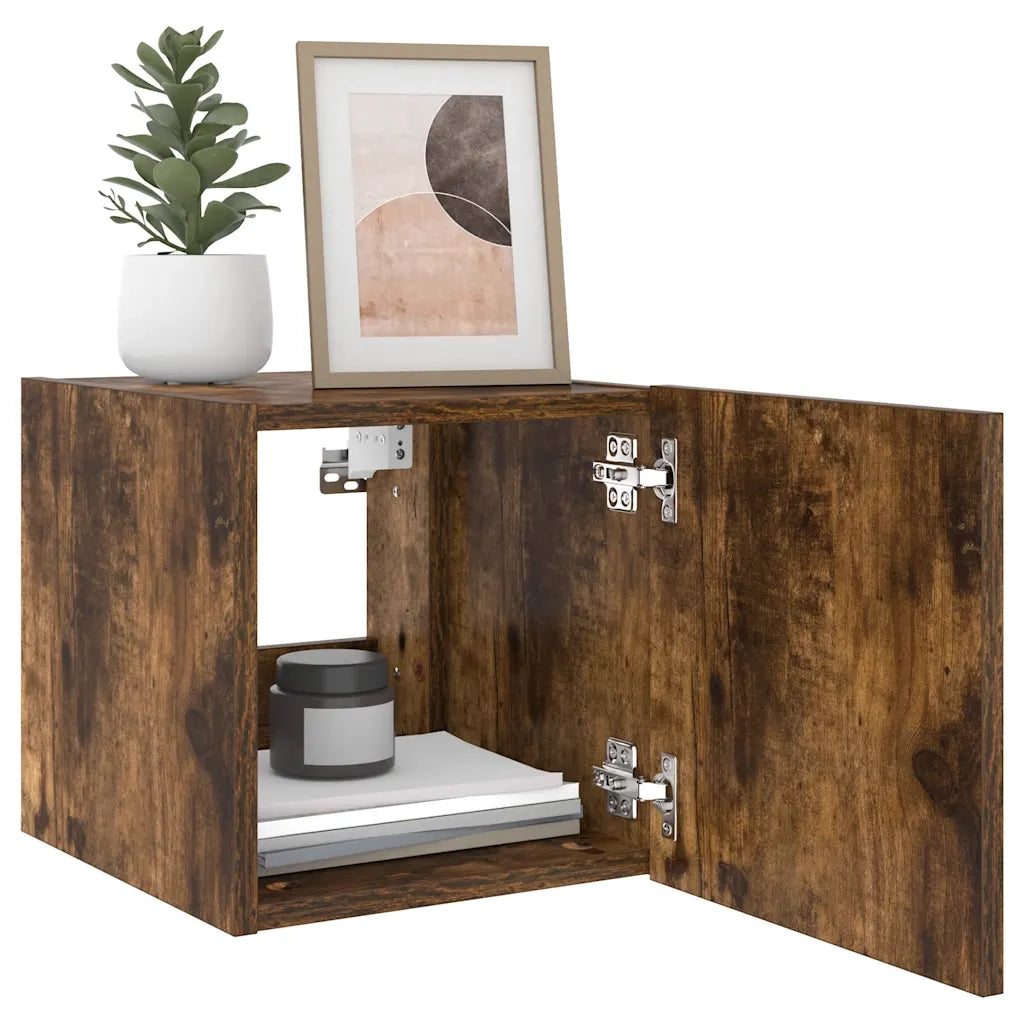 Mobile TV a Parete con Luci LED Rovere Fumo 30,5x35x30 cm 837226