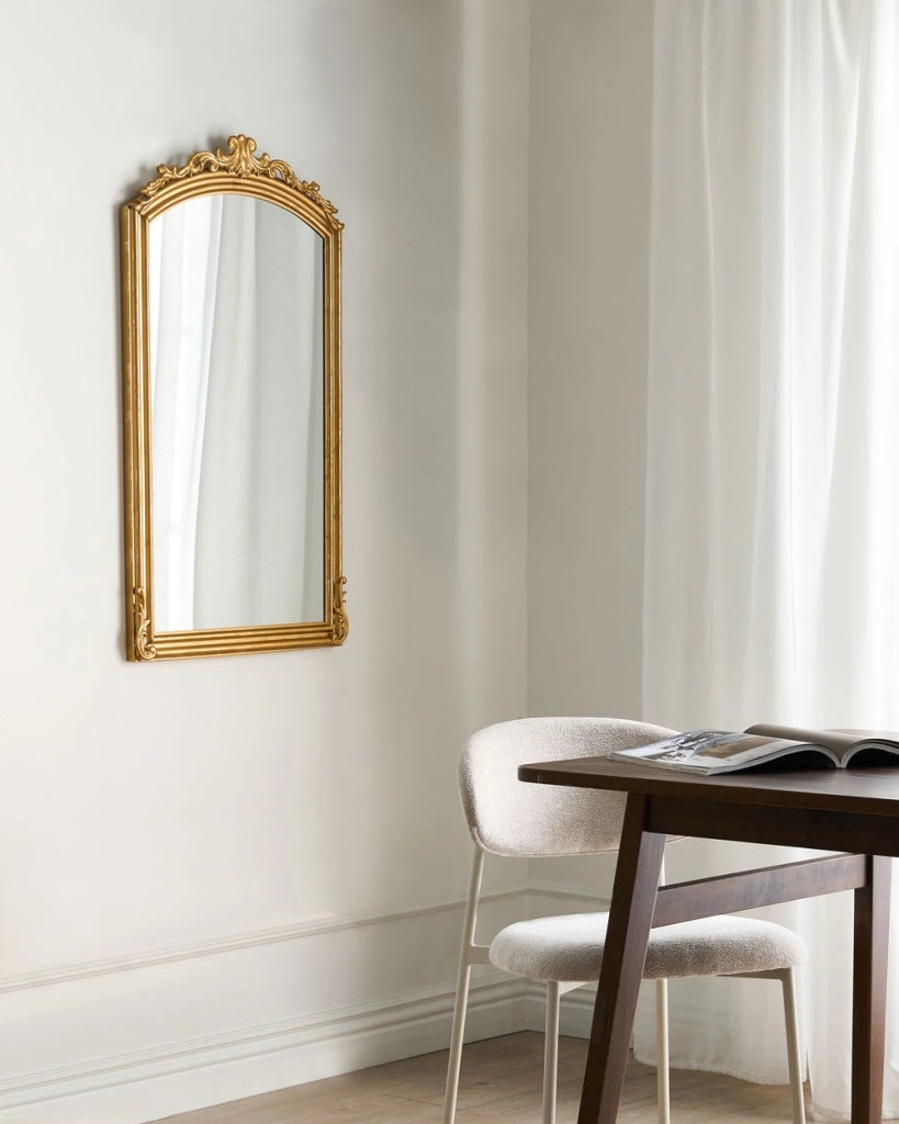 Specchio da parete in metallo dorato Grande specchio da appendere Camera da letto Soggiorno Corridoio Stile tradizionale
