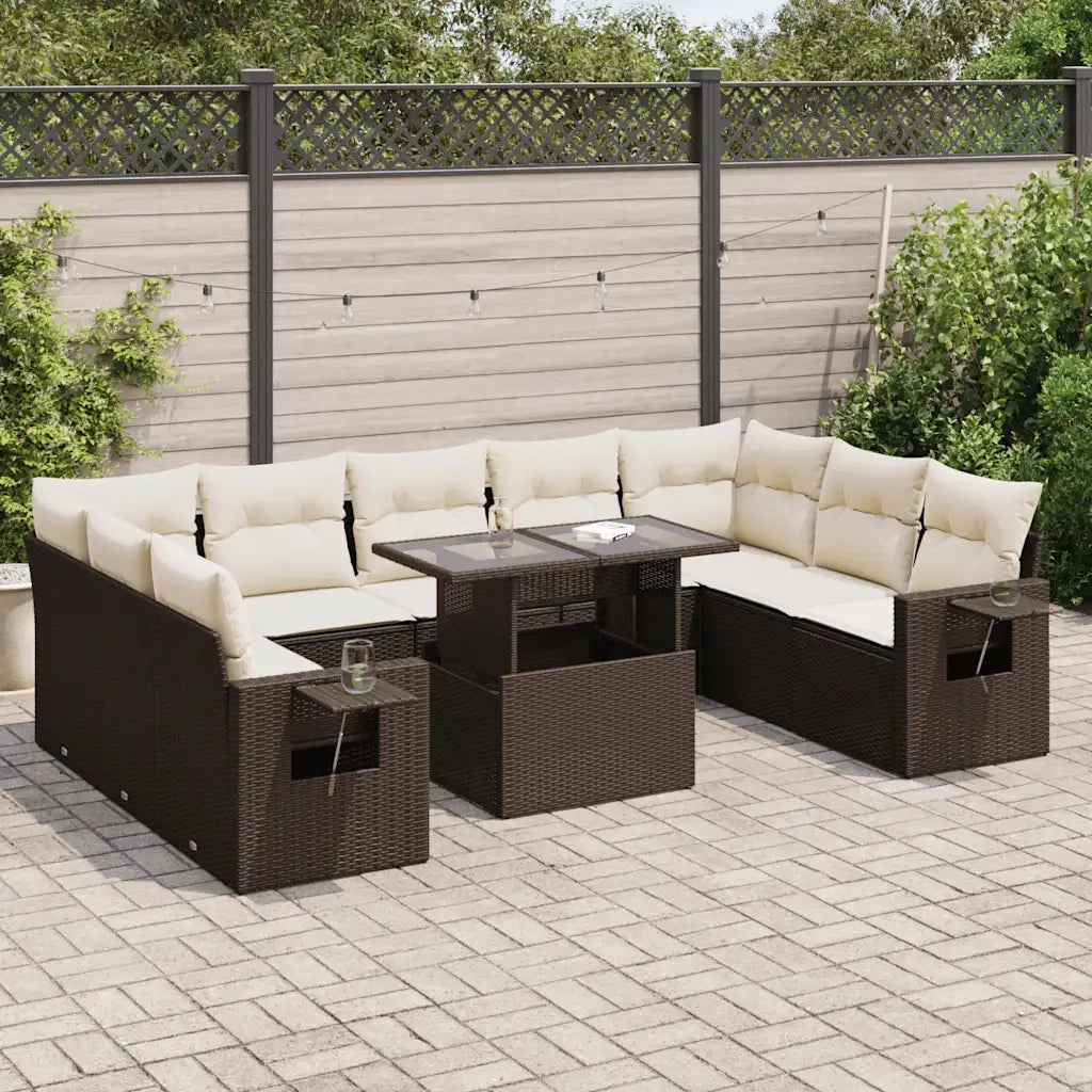 Set Divani da Giardino 10pz con Cuscini in Polyrattan Marrone 3326544