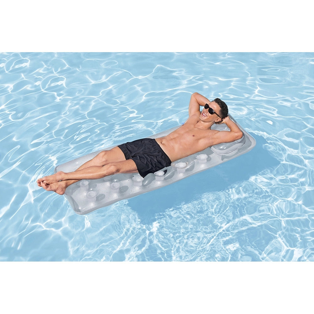 Trade Shop - Materasso Gonfiabile 188x71cm Argentato Trasparente Con Cuscino Per Piscina Lago 43024 -