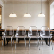 Sedia da pranzo in acrilico trasparente con gambe metalliche staccabili, design moderno argento per casa e ufficio