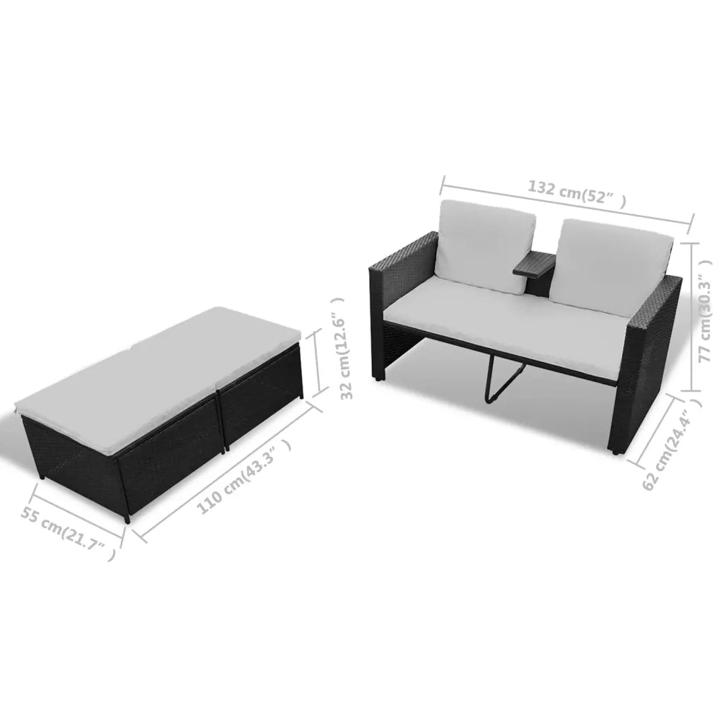 Set Divani da Giardino 4 pz con Cuscini in Polyrattan Nero 40737