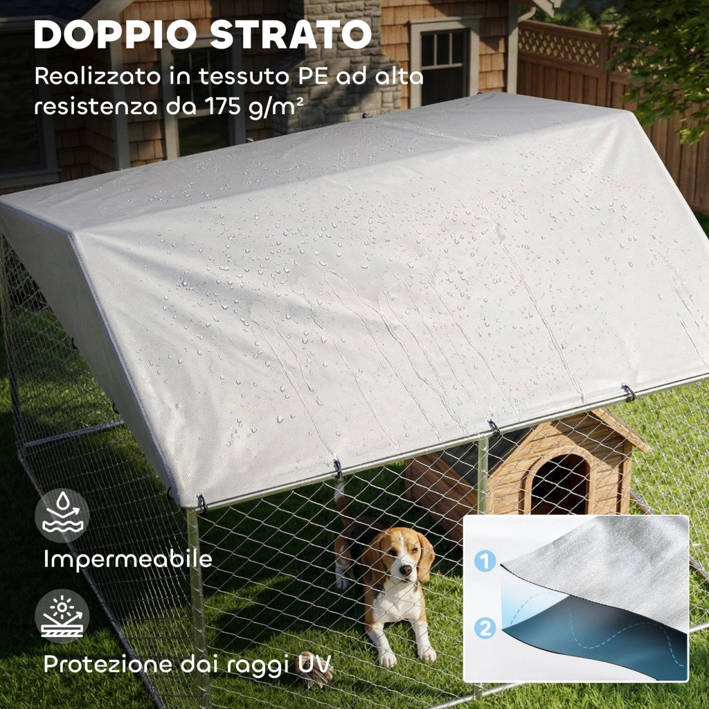 Recinto per Cani da Esterno in Acciaio Zincato con Tetto in PE ¨C Zephmum ¨C Argento