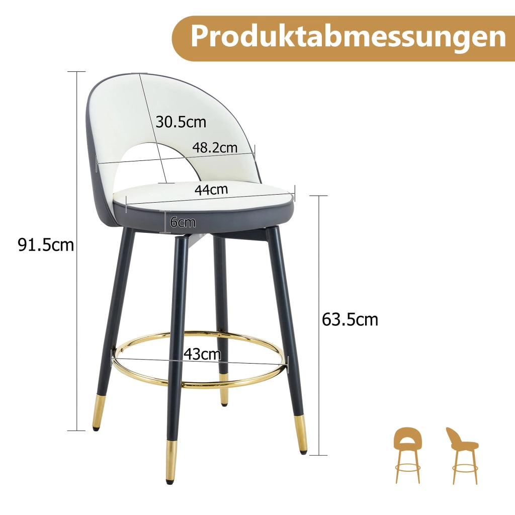 Sgabello da Bar Girevole Imbottito ¨C MINIMAL ¨C Set 2 Pezzi, PU, Grigio Scuro e Bianco