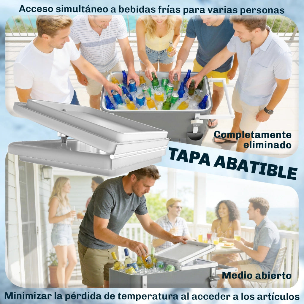 Carrello Frigo 56L con Ruote Apribottiglie Scarico e Maniglia ¨C Xylo ¨C Grigio 84x38x83cm