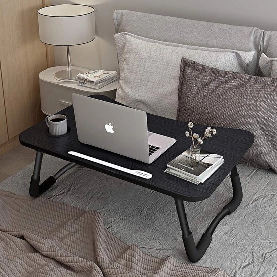 Tavolo da letto pieghevole, tavolo da notte per letto, tavolo da lavoro per letto - tavolo da colazione con gambe pieghevoli (60x40cm, Nero)