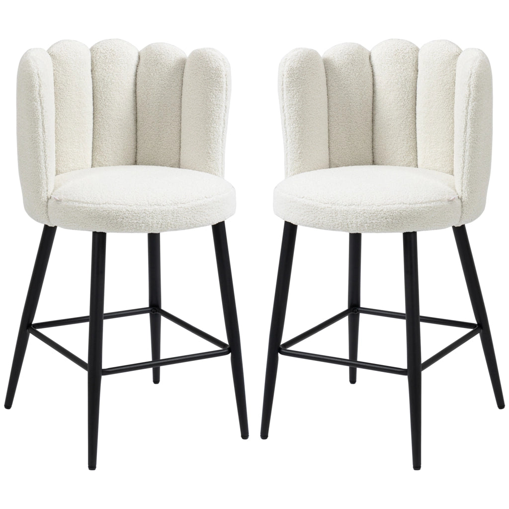 Set 2 Sgabelli Alti da Bar ¨C Xylo ¨C Tessuto Effetto Boucl¨¦ Crema e Struttura Nera 65cm