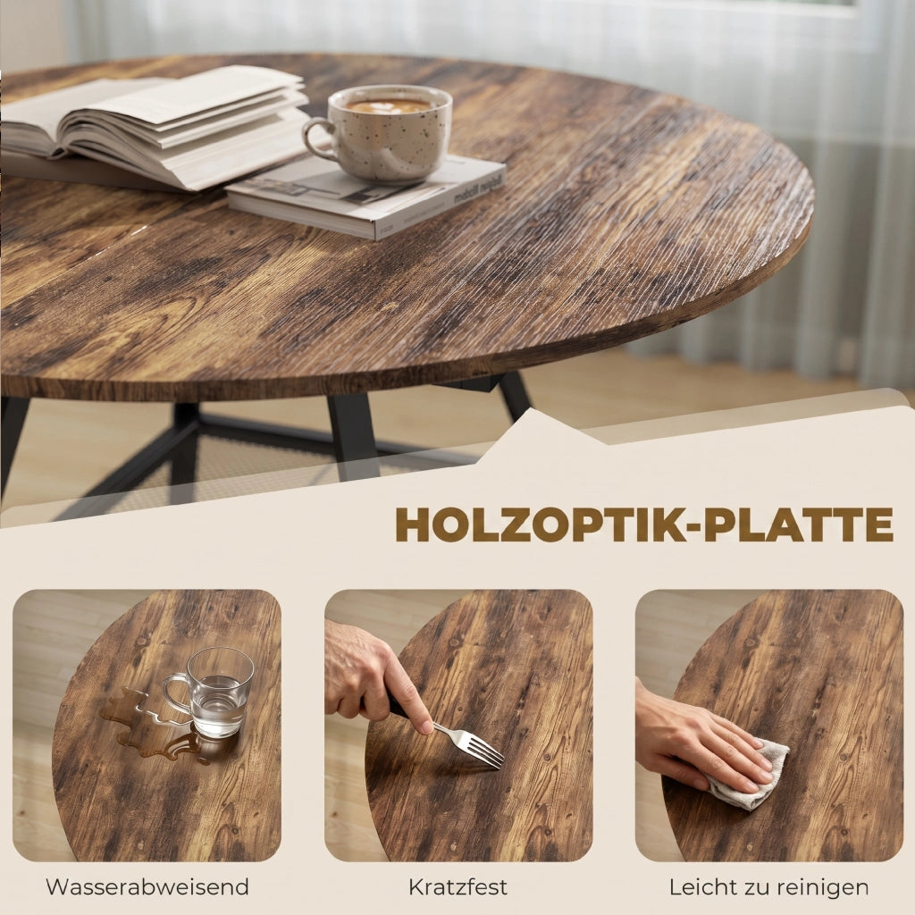 Tavolo da pranzo rotondo allungabile per 4 persone ¨C zephmum ¨C 100 cm effetto legno rustico marrone