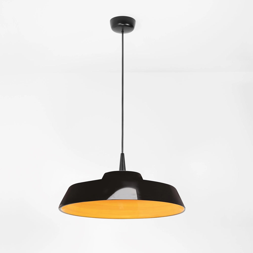 Circus Black lampada a sospensione in ceramica gialla, diametro 35 cm, LED 8W 2700K, design artigianale made in Italy per interni ed hospitality