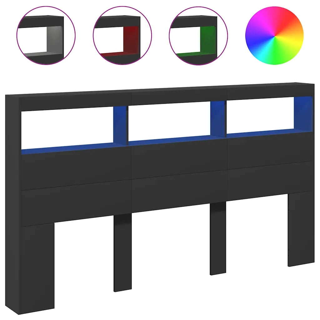 Testiera | Testata con Contenitore a LED Nera 180x17x102 cm