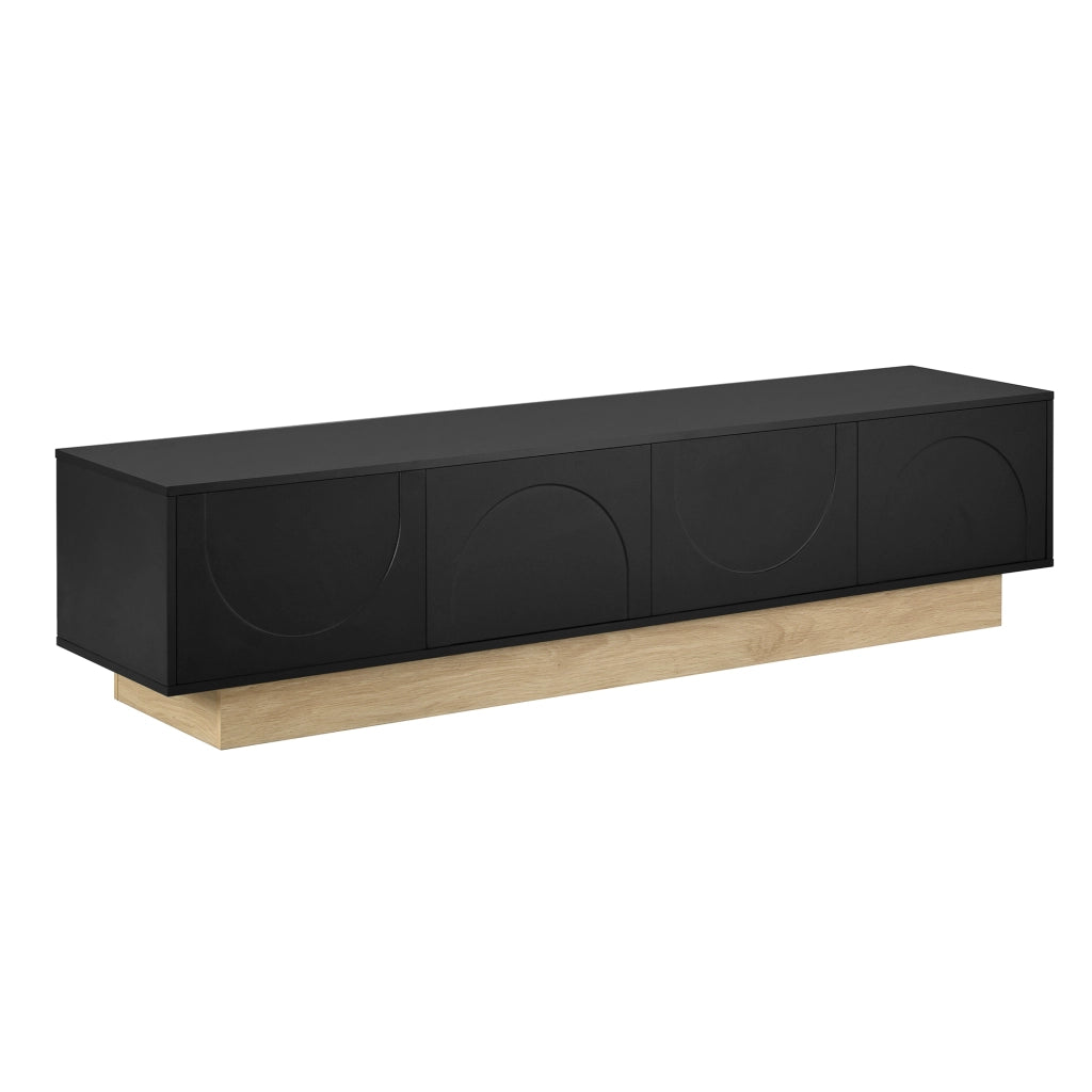 Mobile TV con 4 ante e 2 ripiani per soggiorno; apertura push to open; MDF nero; 175×40×41.5 cm