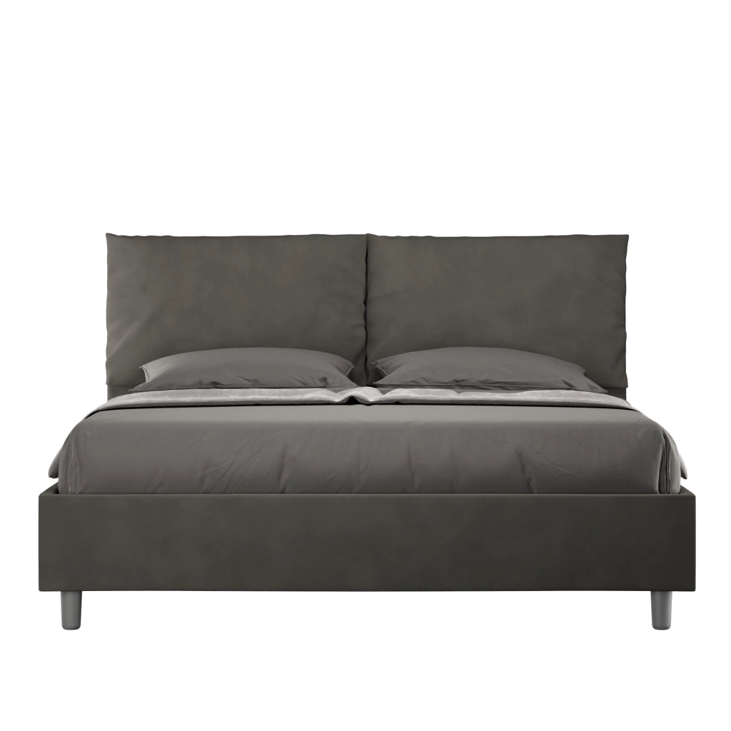 BS COM Letto matrimoniale contenitore imbottito 160x210 microfibra grigio