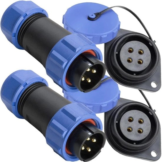 Interfaccia a 4 poli IP67 acqua resistente - 21 mm montaggio pannello - Alluminio anodizzato - 2 pezzi - Tasso di temperatura -40°C a +85°C - Interfaccia