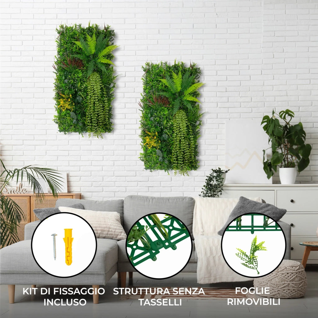 Piastrelle da Parete con Piante Artificiali 0,5m x 1m Pannello Erba Alina per Giardino e Arredo Casa