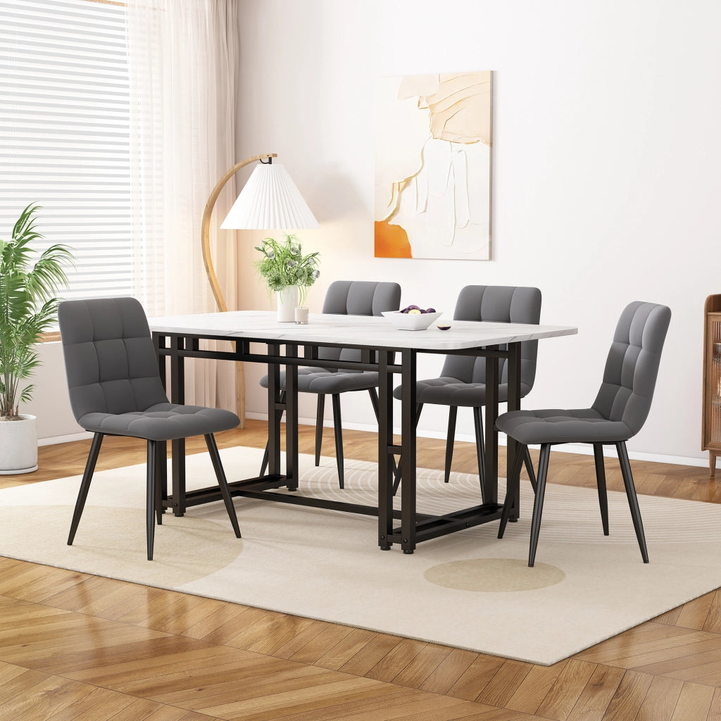 Set Tavolo da Pranzo con 4 Sedie ¨C Xylo ¨C Nero, Velluto Grigio Scuro, 120x70 cm