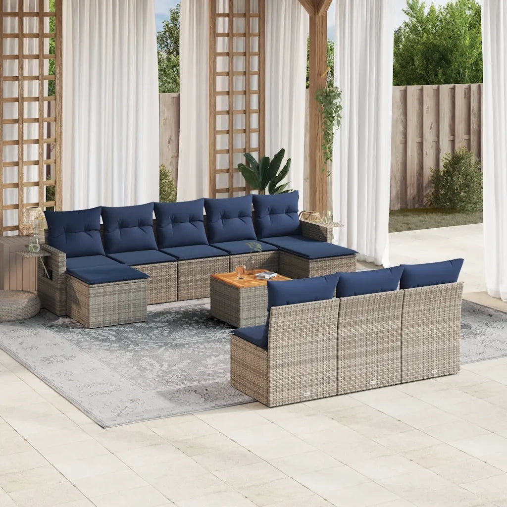 Set Divani da Giardino 11 pz con Cuscini Grigio in Polyrattan 3224773