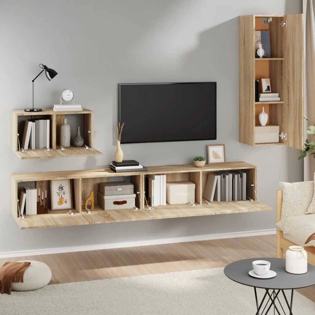 Set di Mobili Porta TV 4 pz Rovere Sonoma in Legno Multistrato 3114328