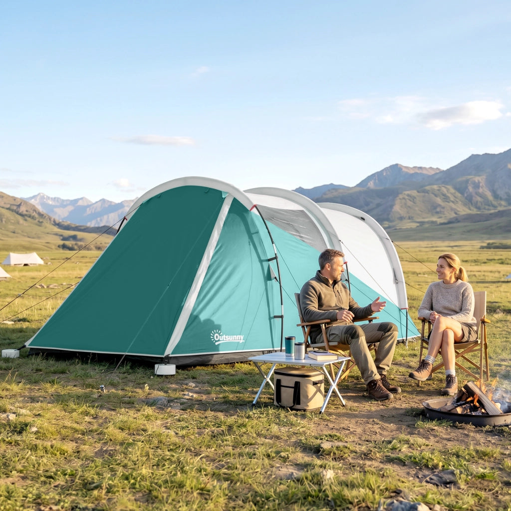 Tenda da Campeggio 3 Posti Impermeabile a Tunnel ¨C zephmum ¨C Verde 460x260x190 cm
