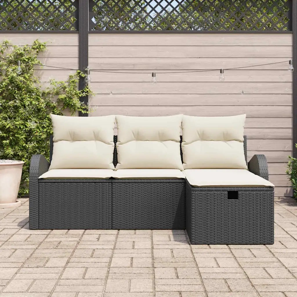 Set di divani con cuscino 4 pcs Nero e Crema polyrattan