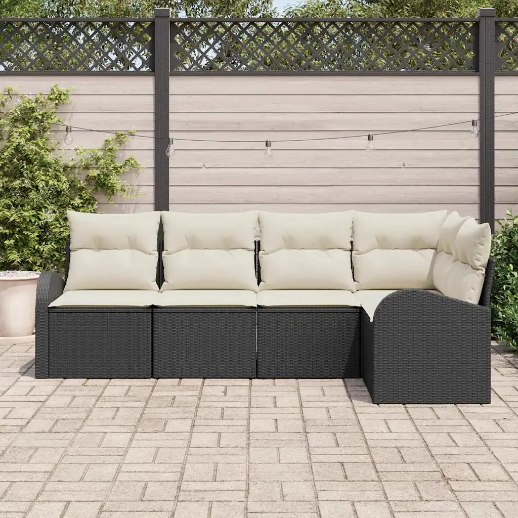 Set Divano da Giardino 5 pcs Nero e Bianco polyrattan 3354706