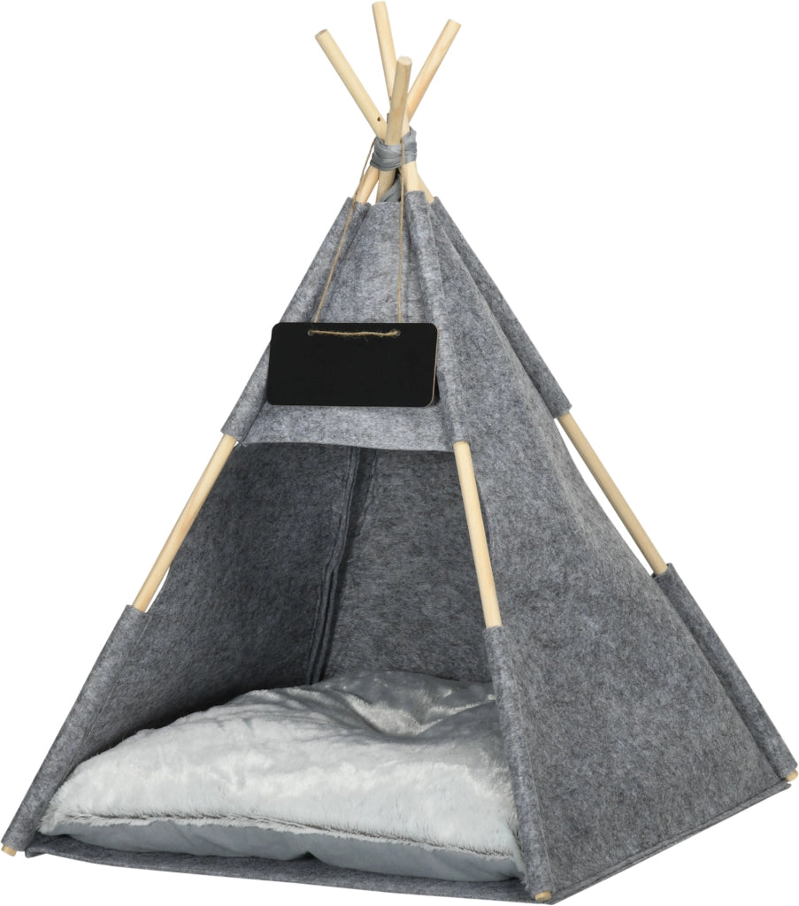 Cuccia tenda per gatti e cani con cuscino in peluche e feltro lavabile ¨C Xylo ¨C Grigio 58x58x80cm