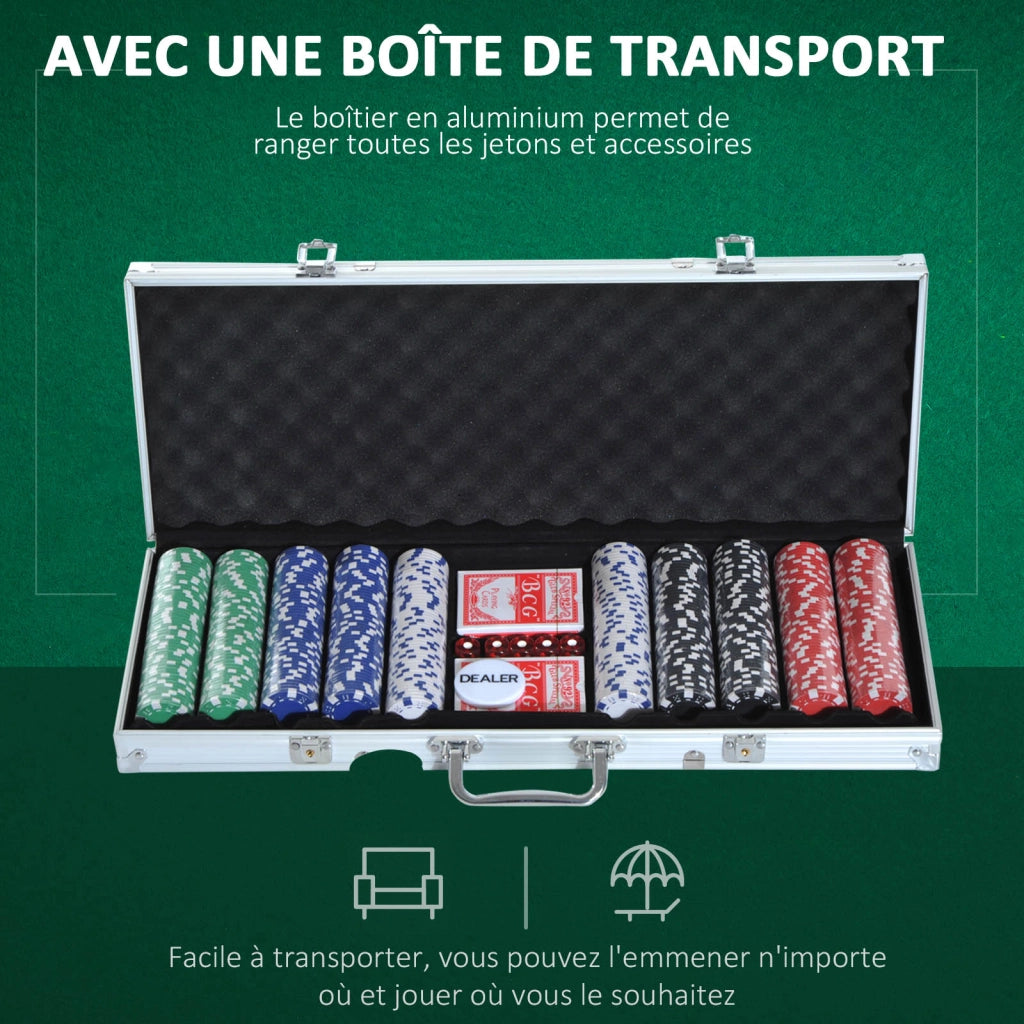 Set da Poker Completo ¨C Minimal ¨C 500 gettoni, 2 mazzi carte, 5 dadi, bottone dealer, 2 chiavi