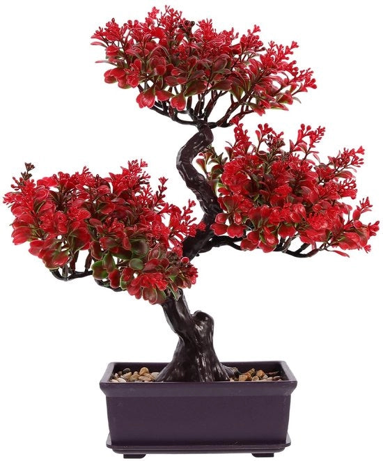 Bonsai Kunstmatico Boom Decorativo per Simulazione di Pianta Verde per Casa, Tavolo, Ufficio, Scrivania, colore Rosso
