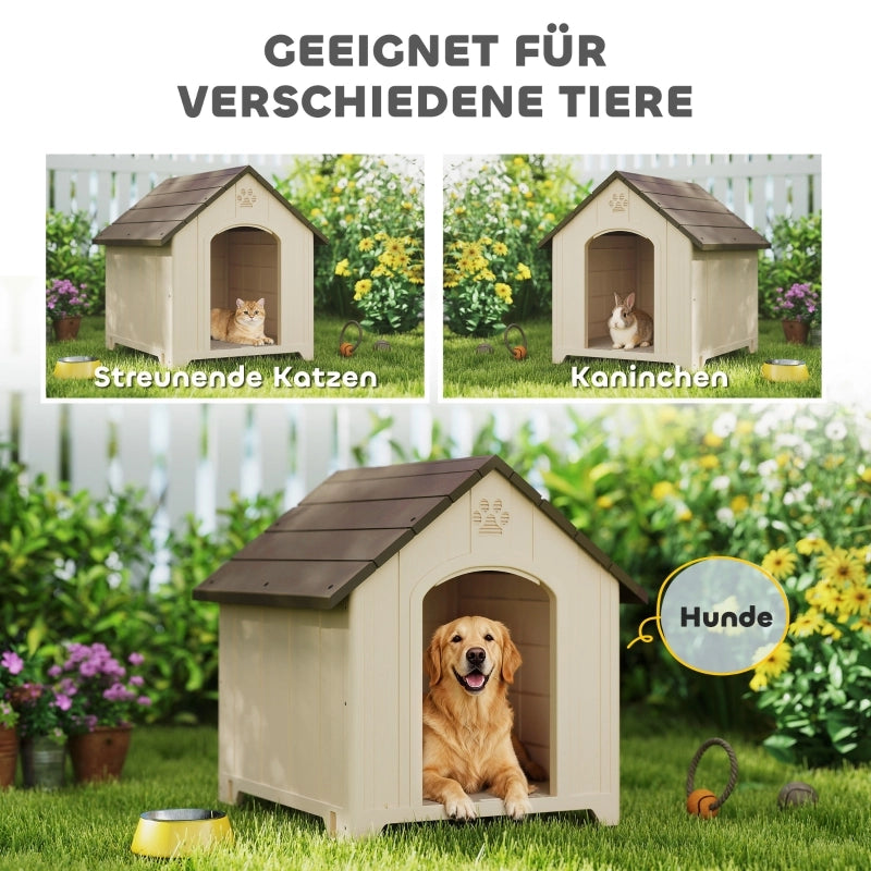 Cuccia per cani resistente alle intemperie, 88 x 79 x 89 cm. Cuccia rialzata con tetto incernierato in asfalto e ancoraggi a terra.