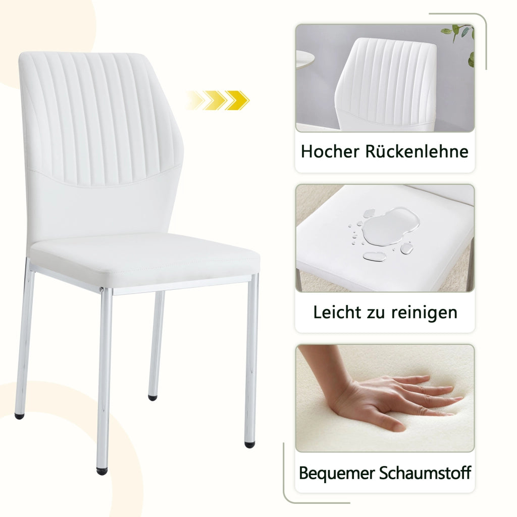 SEDIA da pranzo 93 cm PU bianco/argento Set da 4 pezzi