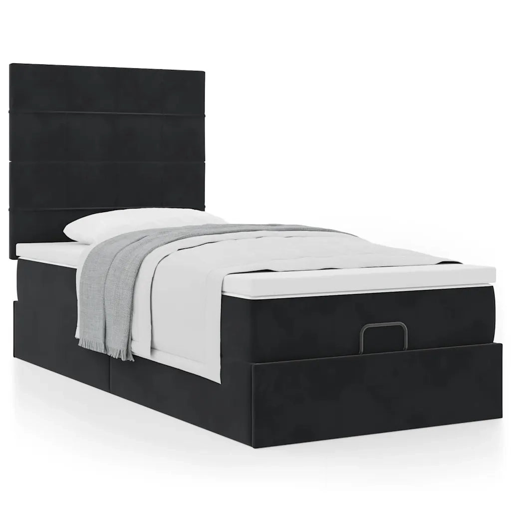 Struttura Letto Pouf con Materassi Nero 90x190 cm in Velluto 3313441