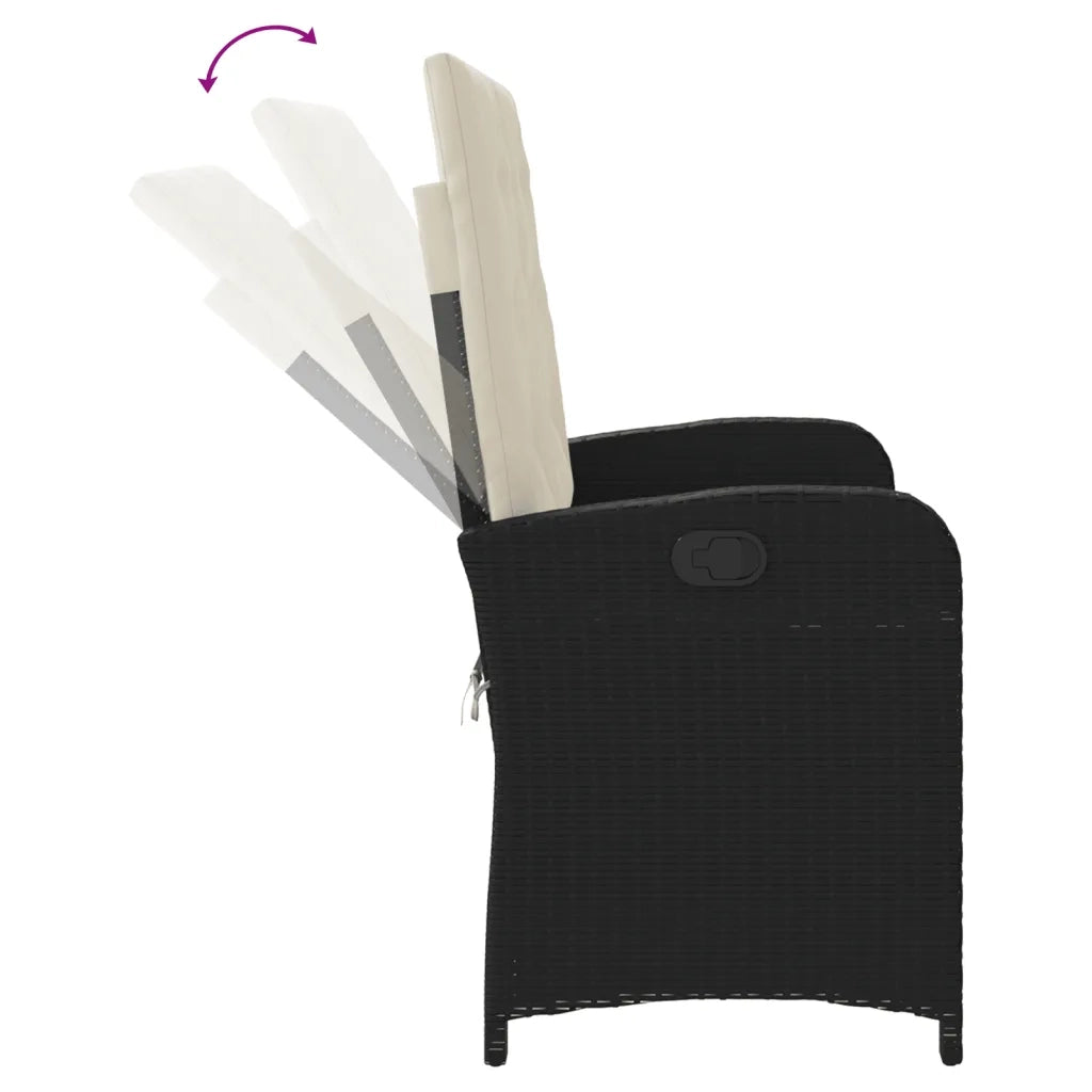 Panca Reclinabile da Giardino con Cuscini-Sgabello-Sedia da esterno Nera in Polyrattan 578210