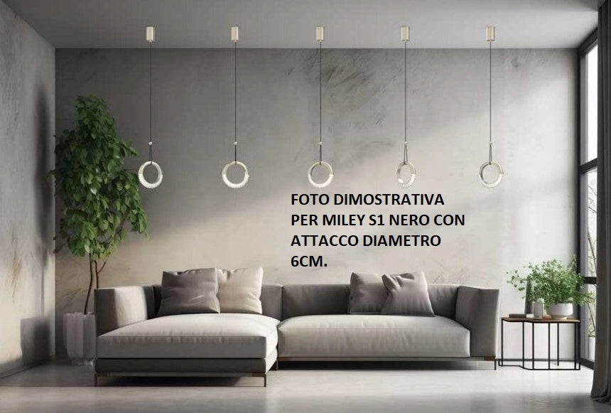 MILEY-S1 N Sospensione 1 luce con base a led 12W anello luminoso diffusore acrilico colore nero dimmerabile SDD 2800 - 5000K