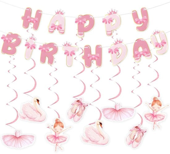 Decorazioni per Festa - Tema Sognante - Bandiera di Buon Compleanno - Carte Tutù - Carte Zanzara - Vortici Sospesi - Accessori per Festa - Decorazioni per Festa