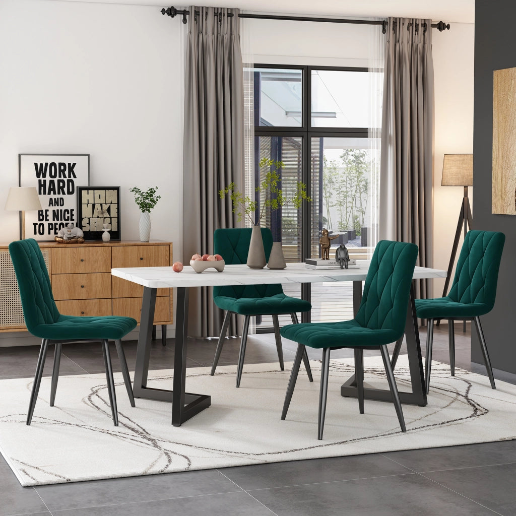 Sedia da pranzo (4 pezzi), verde scuro, set di 4 sedie imbottite di design, sedia da pranzo in velluto twill, sedia da cucina con schienale, seduta in