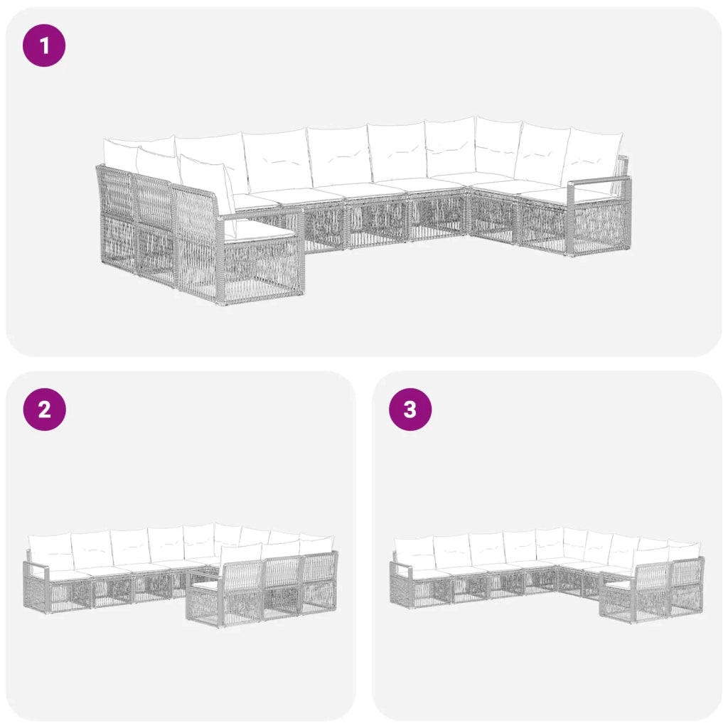 Set Divano da Giardino 10 pz Nero polyrattan 3435820