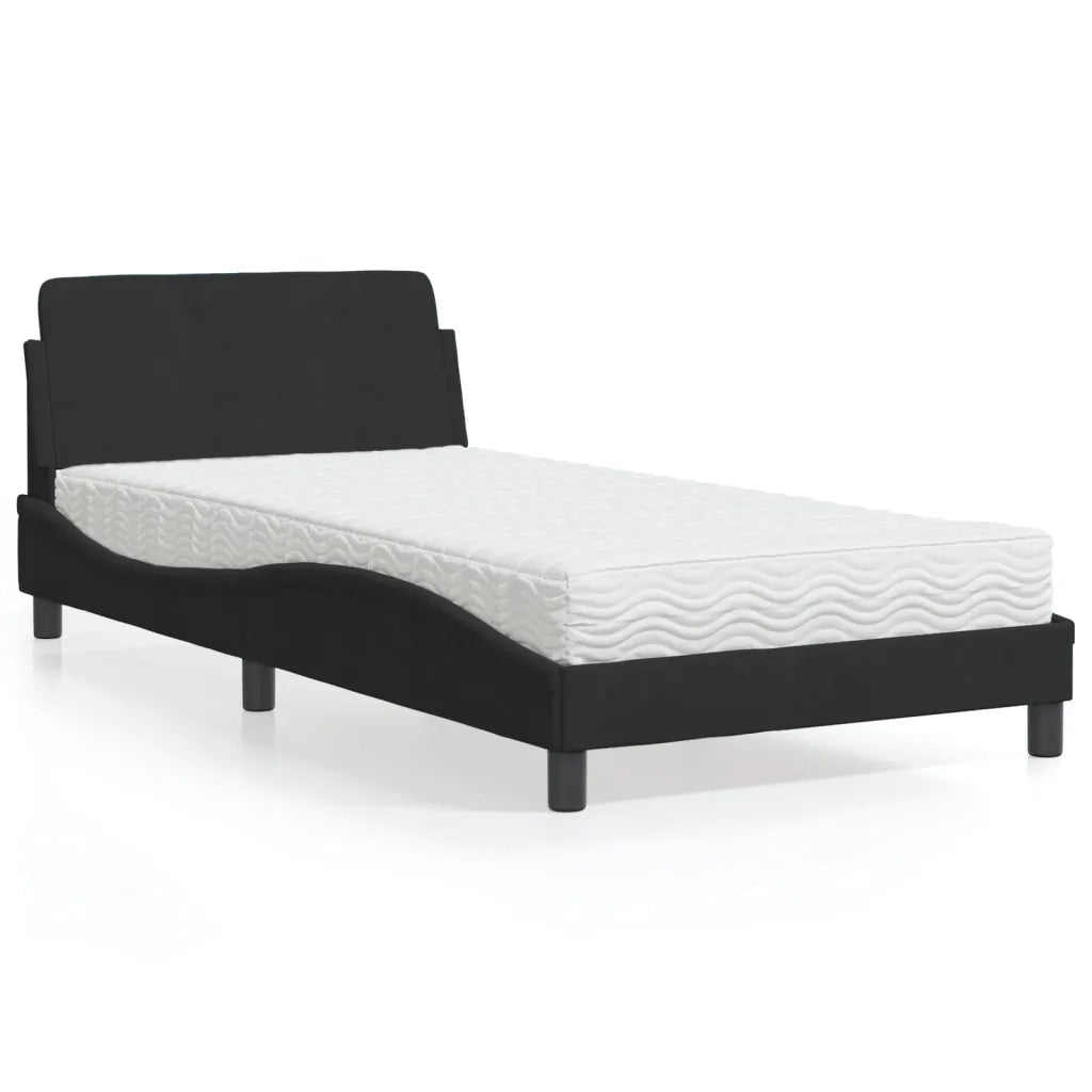 Letto con Materasso Dover Nero 100x200 cm in Velluto